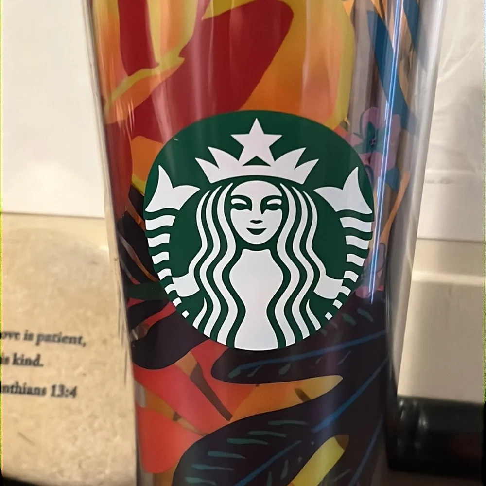 Starbucks Spring RARE 2022 Venti Orange Floral Tropical Cold 24 oz Tumbler NWT